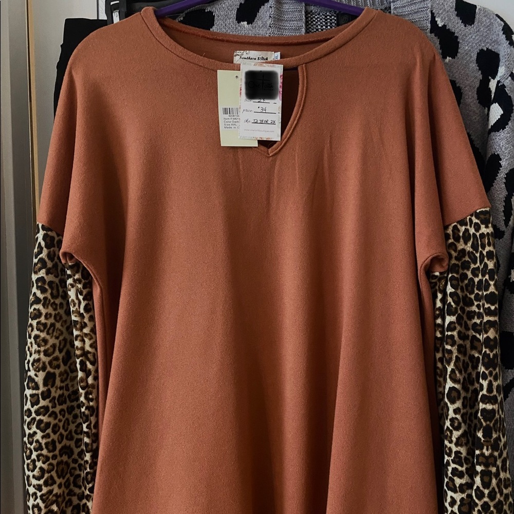 Top from Southern Stitch with leopard sleeve
